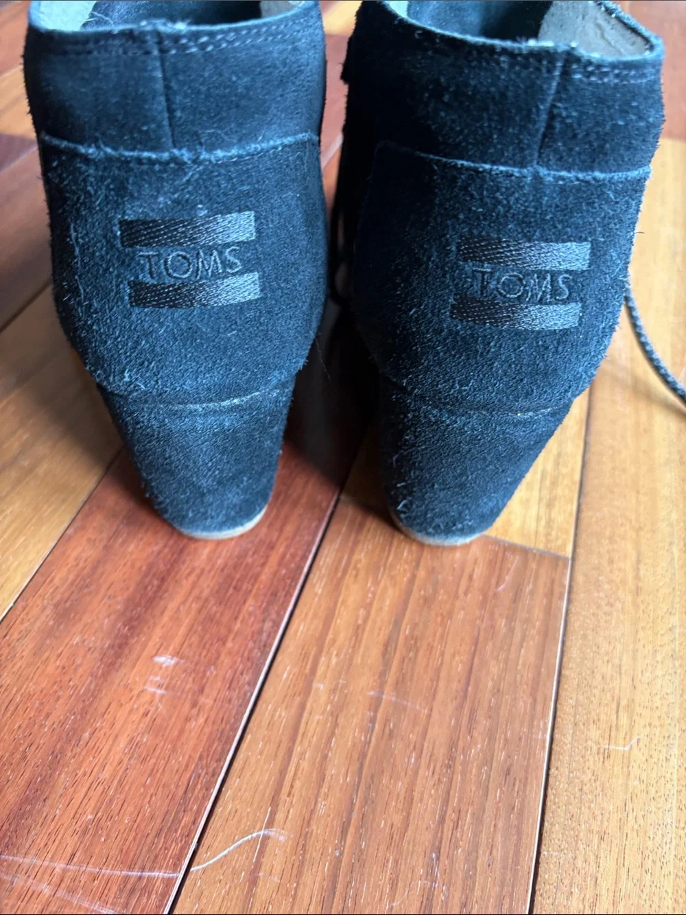Toms Black Suede Fringe Lace-Up Wedges